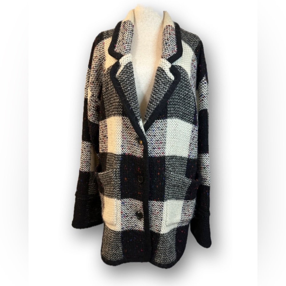 Cozy 90’s Vintage Black White W/ multicolor Accents Plaid Women's Cardigan